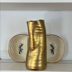 Mid Century Gold  “Drunken” Shaped Vase